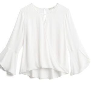 41 Hawthorn 'Sutton' Mixed Material Bell Sleeve Surplice Blouse in White